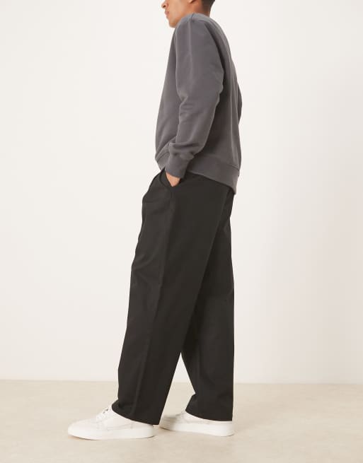 ASOS DESIGN loose straight leg pants in black with belt