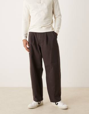 Asos Design Loose Straight Leg Pants In Brown