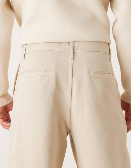 ASOS DESIGN loose straight leg pants in stone with carpenter detailing