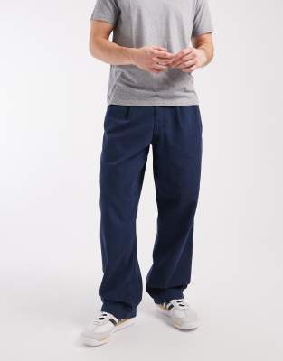 Asos Design Loose Straight Leg Pants With Double Pleats In Blue