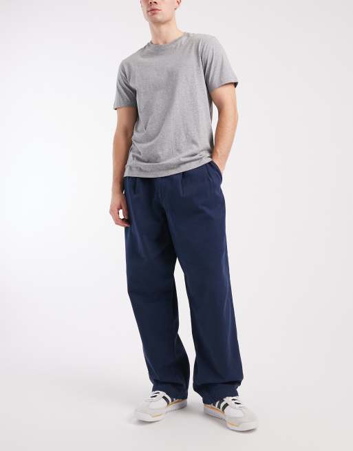 ASOS DESIGN loose straight trousers with double pleat in navy