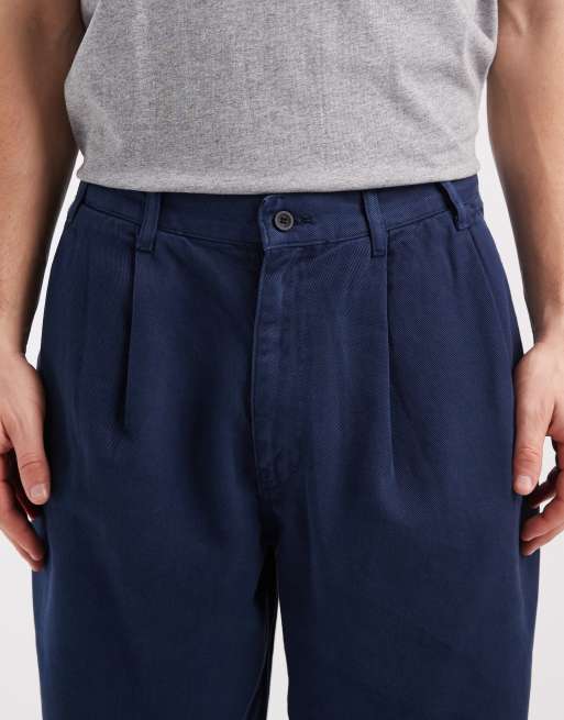 ASOS DESIGN loose straight trousers with double pleat in navy