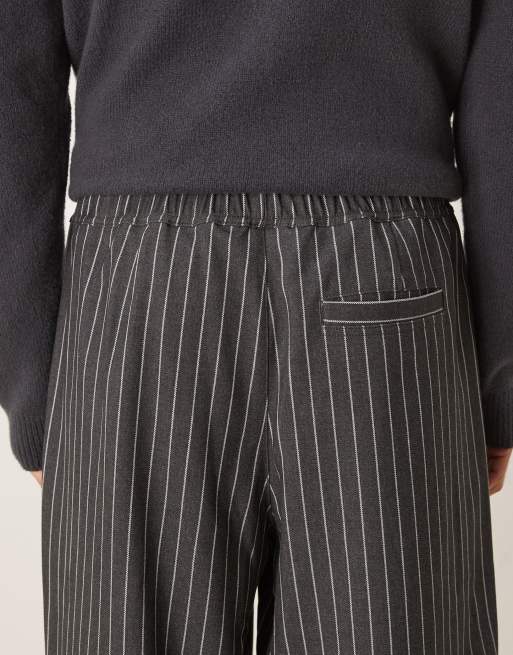 ASOS DESIGN loose straight pull on trousers in grey pinstripe