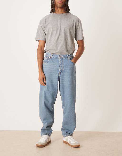 ASOS DESIGN loose straight light wash jean with subtle green tint