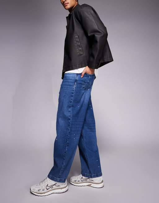 ASOS DESIGN loose straight midwash jean with paint splatter, 2 of 5