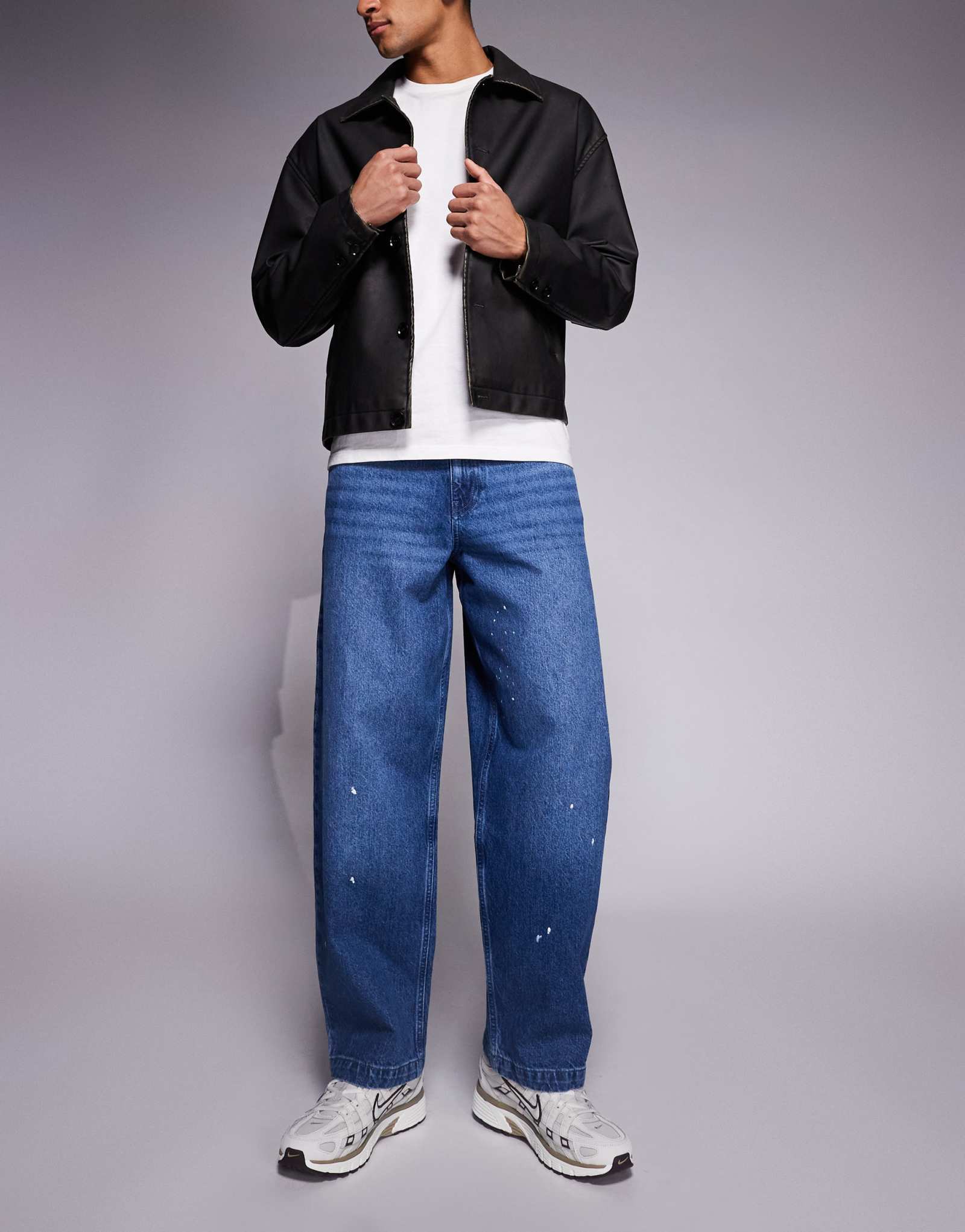 ДИЗАЙНЕРСКИЕ свободные прямые джинсы средней длины ASOS с брызгами краски