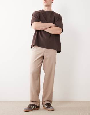 Asos Design Loose Straight Pants In Neutral