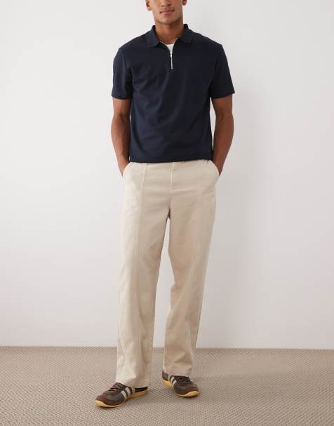 ASOS DESIGN loose straight pants in stone with front seam detail - view 1