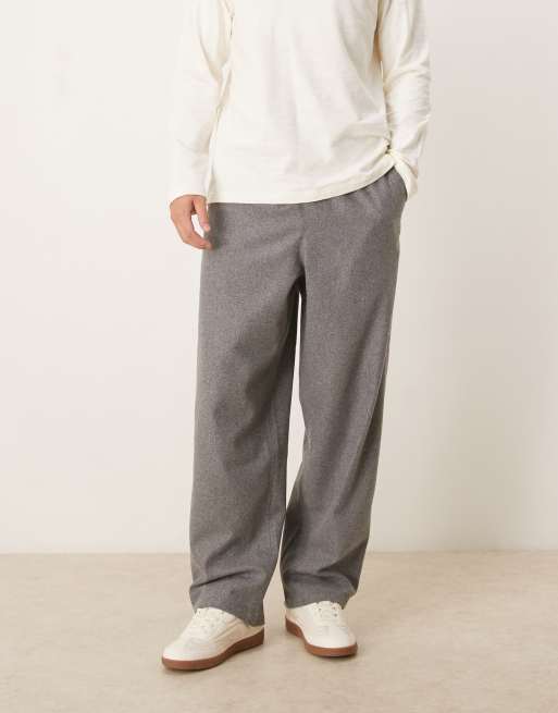 ASOS DESIGN loose straight pull on trousers in grey wool look