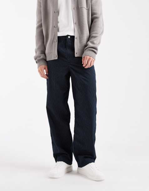 ASOS DESIGN loose straight pull on trousers in pinstripe - view 1