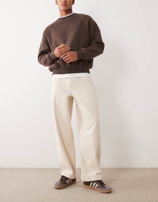 Asos Design Loose Straight Textured Jeans In Neutral