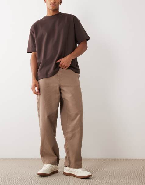 ASOS DESIGN loose straight trouser in tan - view 1