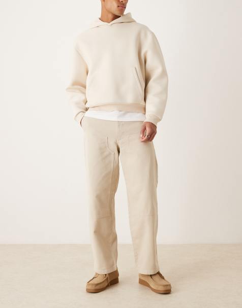 ASOS DESIGN loose straight trousers in stone with carpenter detailing - view 1