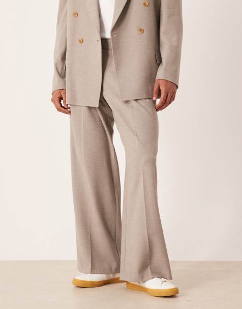 ASOS DESIGN loose suit pants in beige flannel - view 1