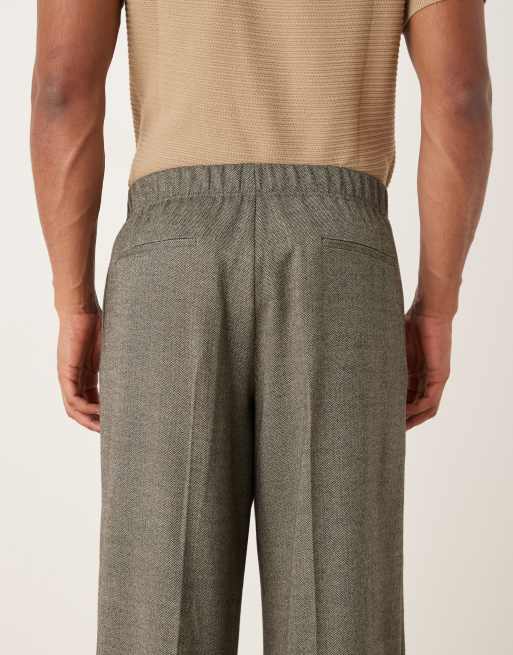 ASOS DESIGN loose suit pants in gray herringbone