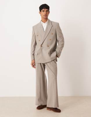 ASOS DESIGN loose suit trousers in beige flannel-Neutral