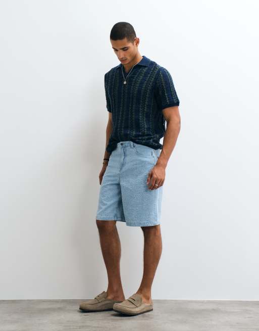 ASOS DESIGN loose textured denim jorts in light wash blue - LBLUE, 5 of 5