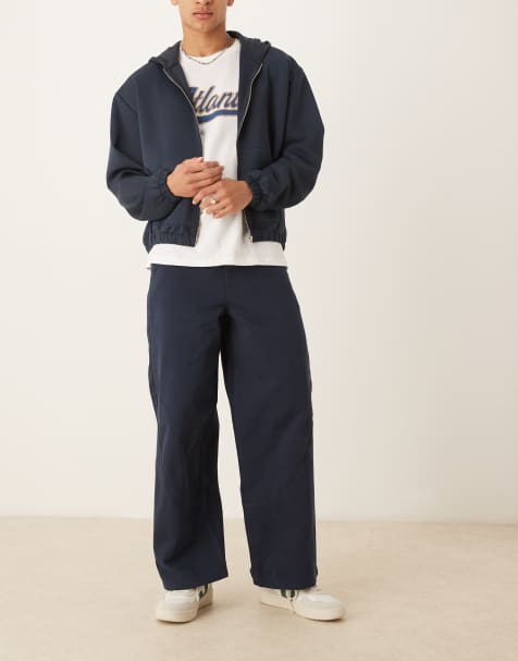 ASOS DESIGN loose trouser with seam detail in navy - view 1