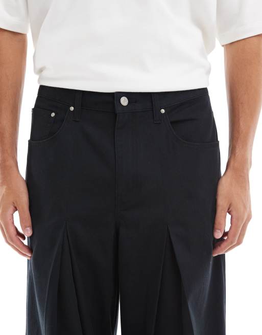 ASOS DESIGN loose trousers in black with pleat detailing, 4 of 5