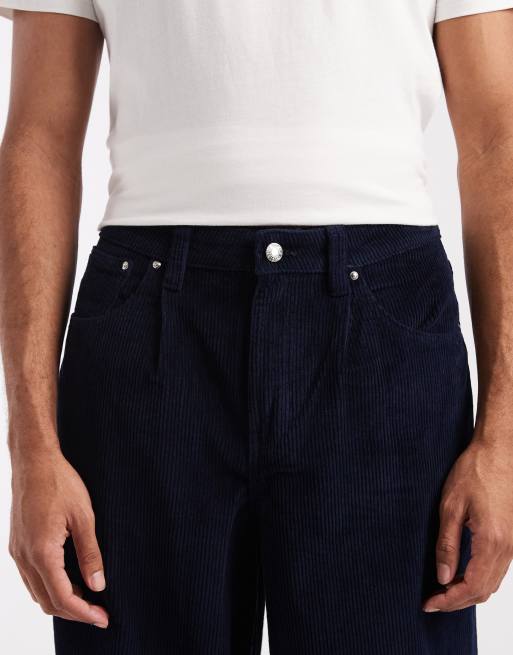 ASOS DESIGN loose trousers in navy corduroy, 5 of 5