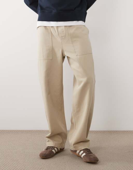 ASOS DESIGN loose trousers in stone with fatigue pockets, 2 of 5