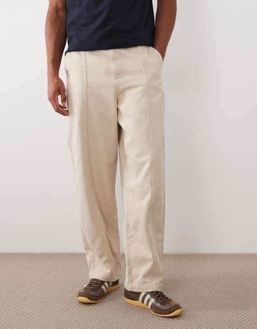 ASOS DESIGN loose trousers in stone with front seam detail, 2 of 5