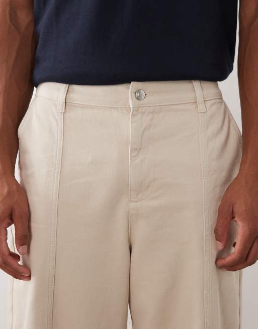 ASOS DESIGN loose trousers in stone with front seam detail, 4 of 5
