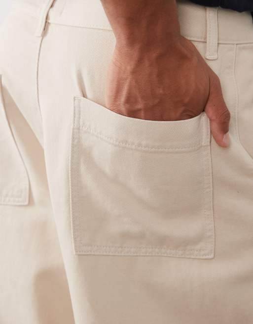 ASOS DESIGN loose trousers in stone with front seam detail, 5 of 5