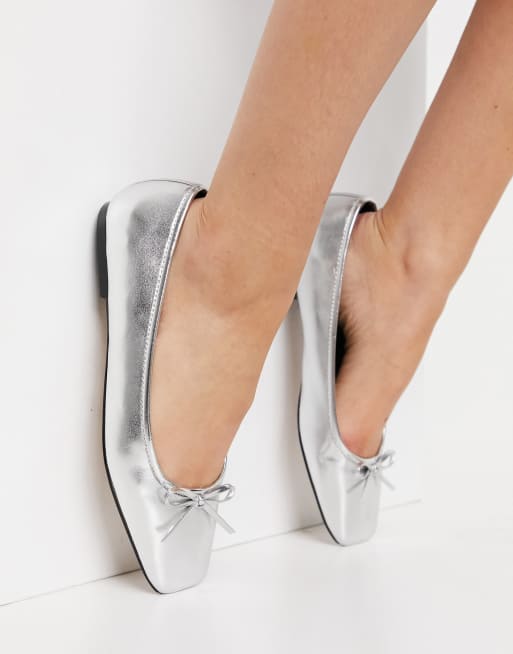 Womens silver best sale ballet pumps