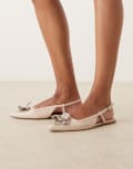[ASOS DESIGN] ASOS DESIGN Lore flower slingback ballet flats in off-white 42 OFF-WHITE PU