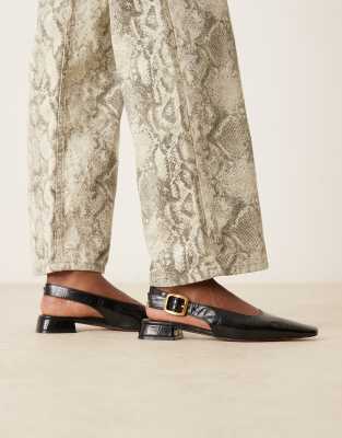 ASOS DESIGN - Loretta - Ballerinas in Schwarz mit abgeflachter Zehenpartie und Fersenriemen