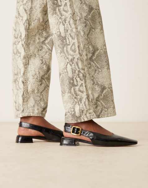 ASOS DESIGN Loretta chisel toe slingback ballet flats in black - view 1