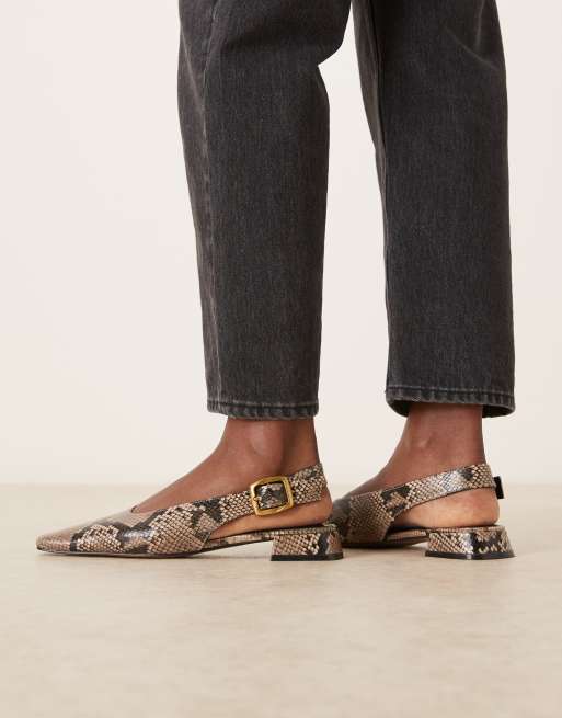 ASOS DESIGN Loretta chisel toe slingback ballets in snake, 3 of 4