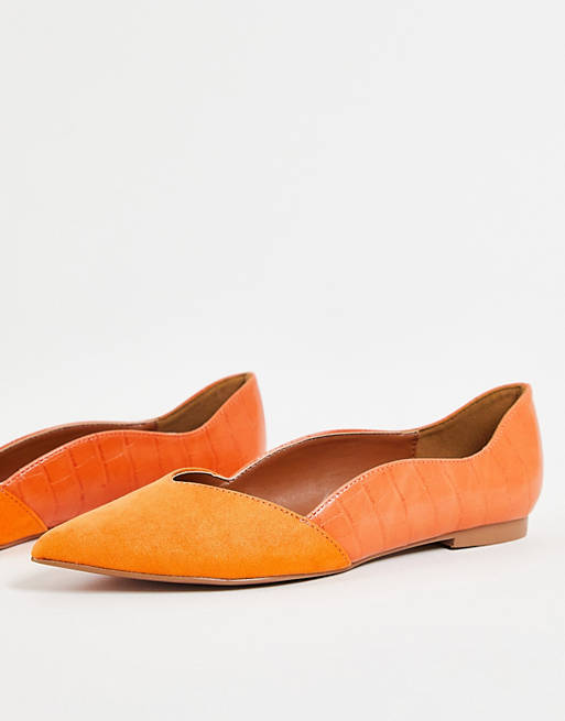  Flat Shoes/Loretta pointed ballet flats in orange croc mix 