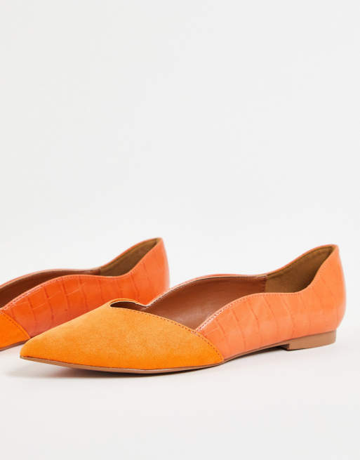 ASOS DESIGN – Loretta – Spitze Ballerinas in orangefarbener Kroko-Mix-Optik