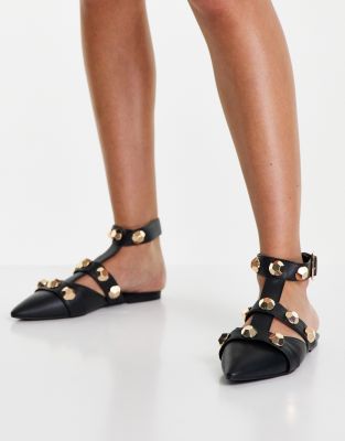 Asos Design Lorina Studded Ballet Flats In Black