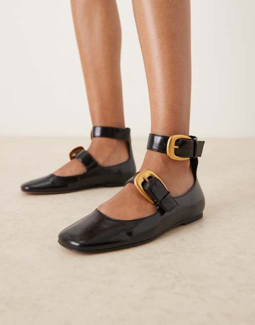 ASOS DESIGN - Lorna - Mary Jane ballerina's met oversized gesp in zwart, 3 van 4