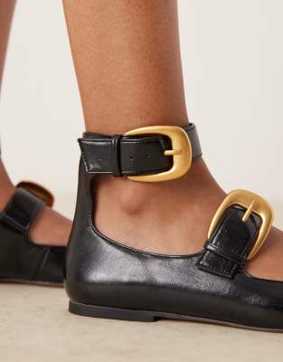 Asos Design Lorna Oversized Buckle Mary Jane Ballet Flats In Black