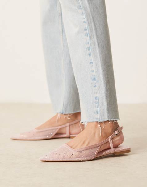 ASOS DESIGN – Lorraine – Rosa ballerinaskor med strass och hälrem i mesh - view 1