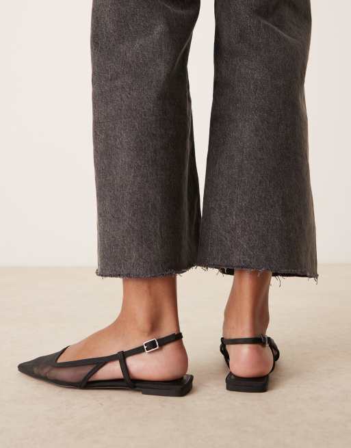ASOS DESIGN Lorraine slingback ballet flats in black mesh