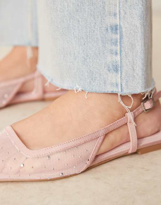ASOS DESIGN Lorraine slingback ballet flat in pink diamante mesh