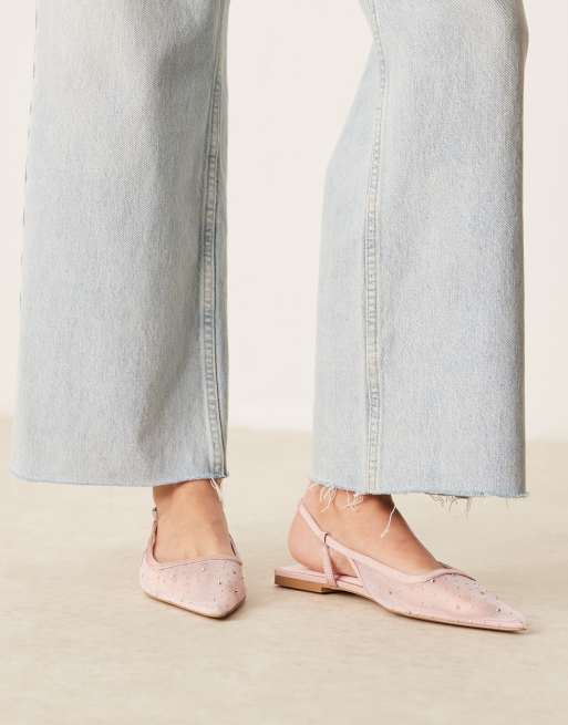 ASOS DESIGN Lorraine slingback ballet flat in pink diamante mesh
