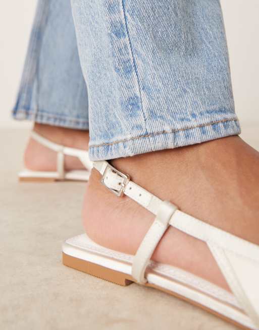 ASOS DESIGN Lorraine slingback ballet in ivory satin, 2 of 4