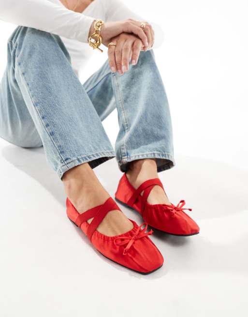 ASOS DESIGN - Los Angeles - Ballerine arricciate con fascetta elastica rosse, 2 di 4