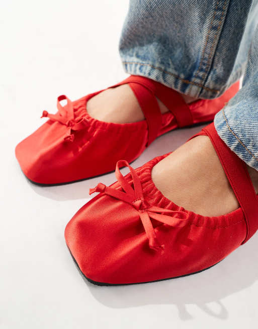 ASOS DESIGN - Los Angeles - Ballerine arricciate con fascetta elastica rosse, 3 di 4