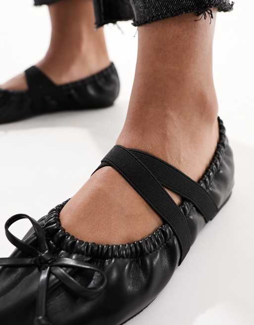ASOS DESIGN Los Angeles ruched ballet flat in black PU