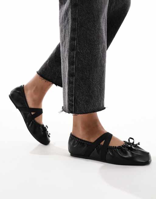 ASOS DESIGN Los Angeles ruched ballet flat in black PU