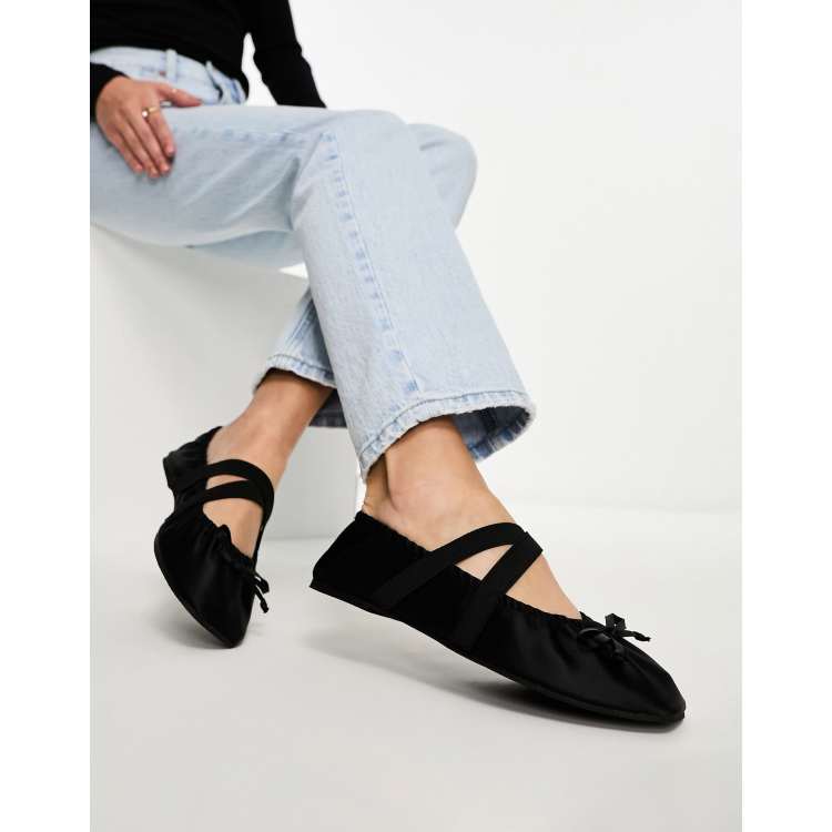 ASOS DESIGN Los Angeles ruched ballet flat in black satin ASOS