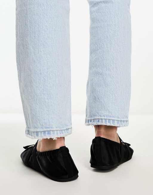 ASOS DESIGN Los Angeles ruched ballet flat in black satin | ASOS