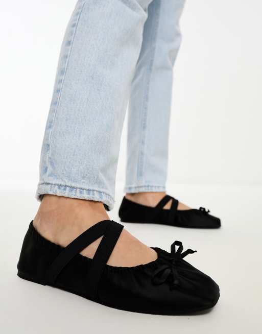 ASOS DESIGN Los Angeles ruched ballet flat in black satin | ASOS